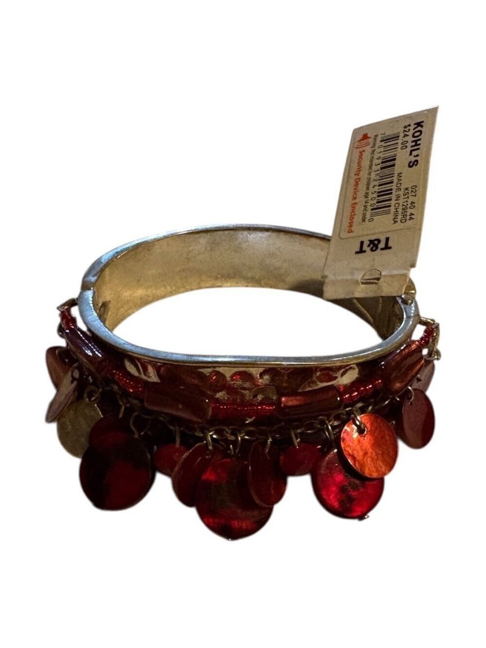 Red & Silver Charm Bangle Bracelet One Size